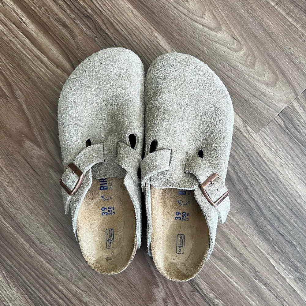 Birkenstock Boston Suede Taupe Women size 39, regular footbed